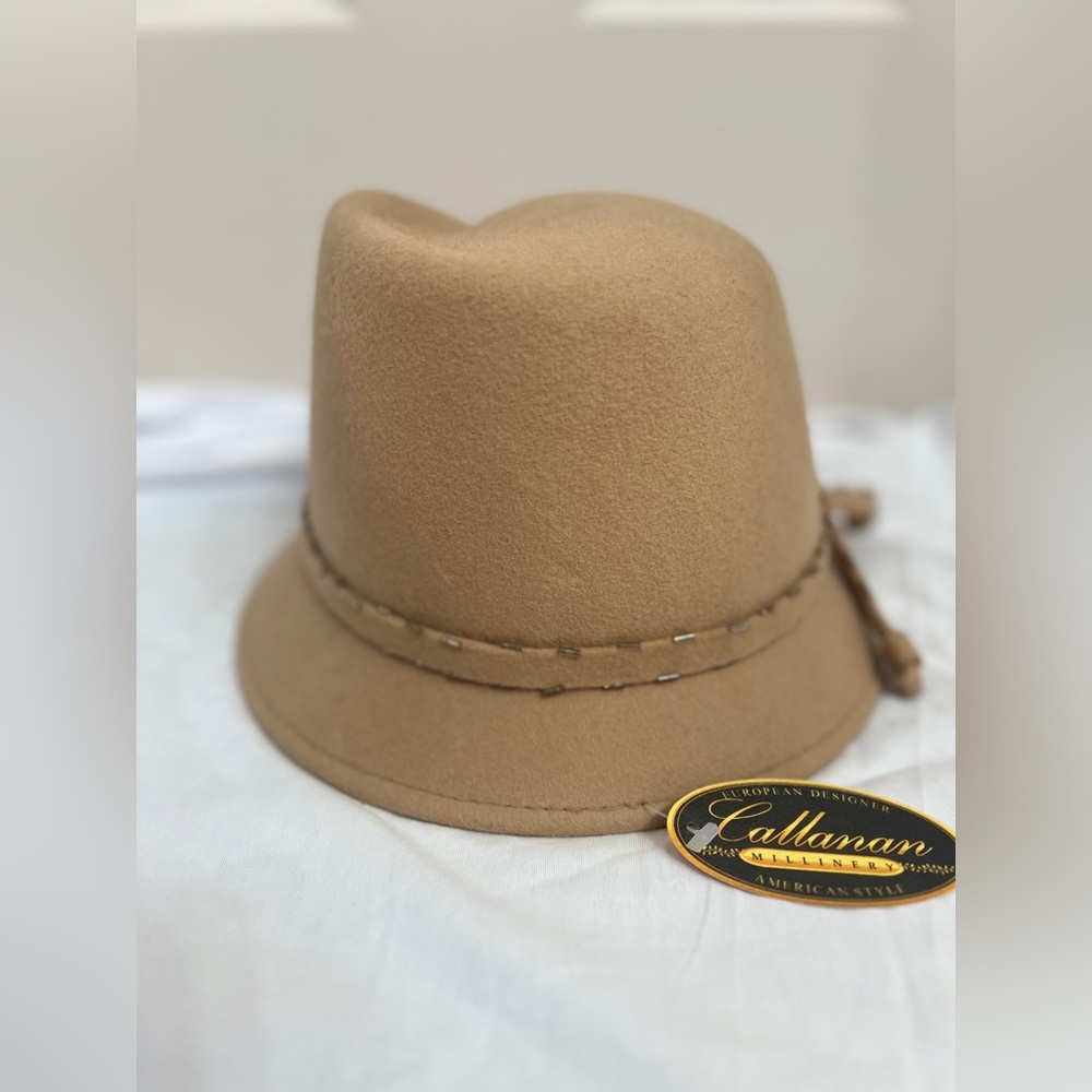 Tan 100% wool Hat with Braided Detail - Picture 2 of 8